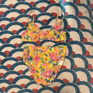 Anne Cole Yellow Pink Floral Bikini Set